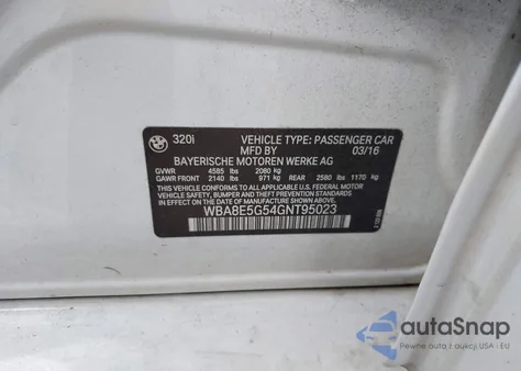 2016 BMW 320I xDrive z USA, uszkodzony, nr VIN WBA8E5G54GNT95023